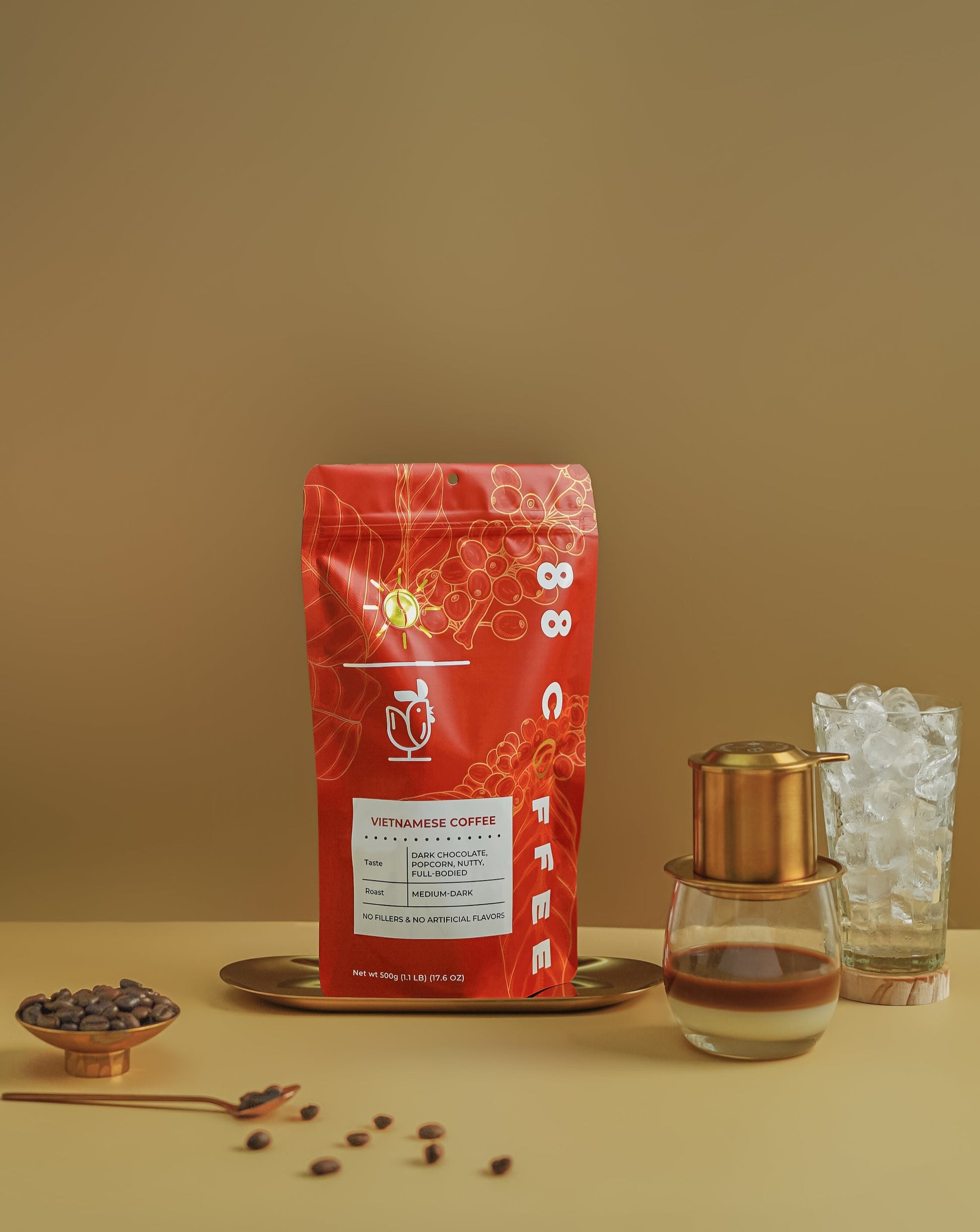 88 coffee company iced authentic vietnamese coffee condense milk beans red bag floating gold stainless steel vietnam phin filter robusta ground big bag
