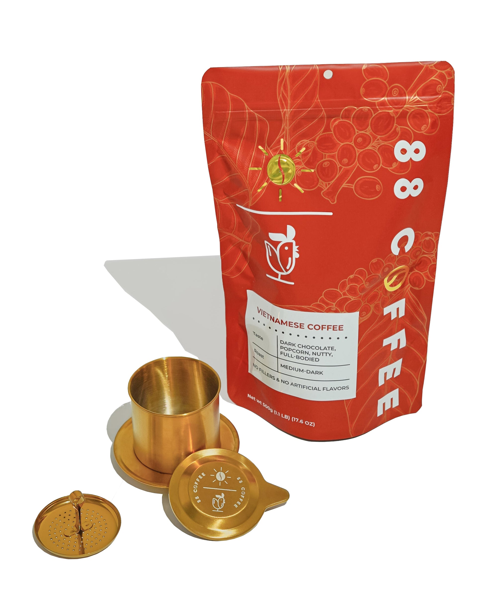 88 coffee company iced authentic vietnamese coffee condense milk beans red bag floating gold stainless steel vietnam phin filter robusta ground big bag