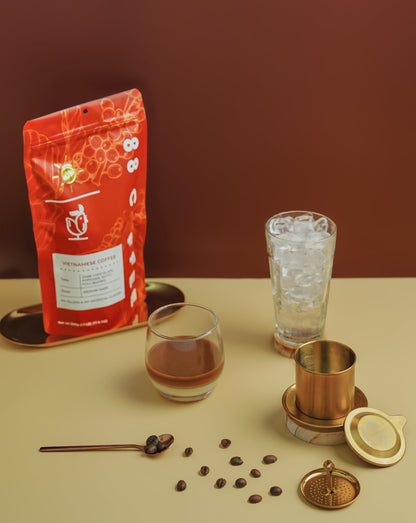 88 coffee company iced authentic vietnamese coffee condense milk beans red bag floating gold stainless steel vietnam phin filter robusta ground big bag