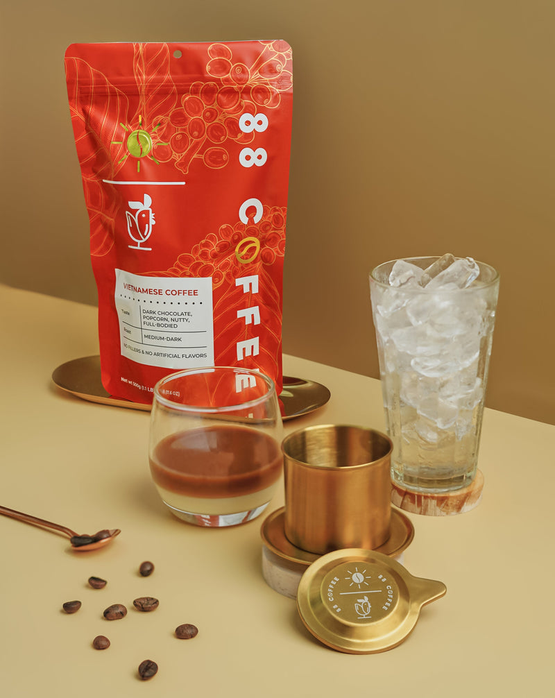 88 coffee company iced vietnamese coffee condense milk beans red bag vietnam phin filter concept studio