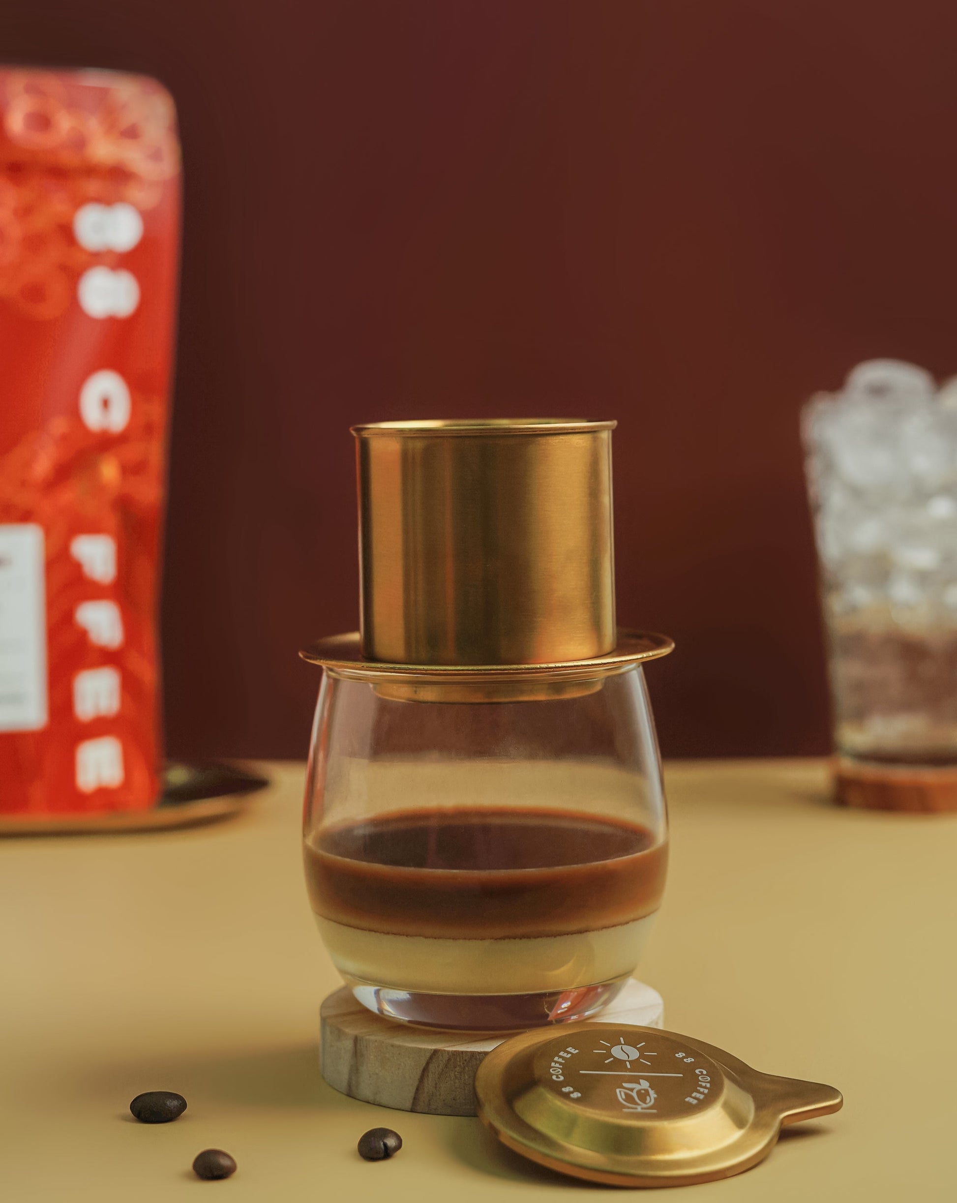 88 coffee company iced authentic vietnamese coffee condense milk beans red bag floating gold stainless steel vietnam phin filter robusta ground big bag