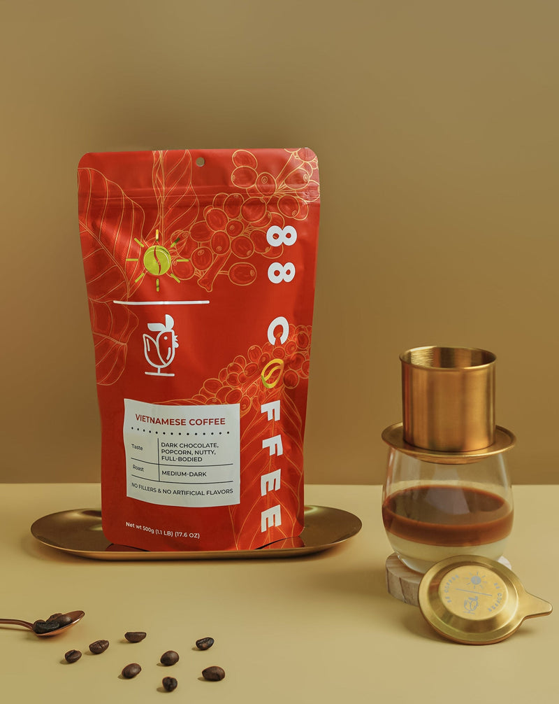 88 coffee company iced authentic vietnamese coffee condense milk beans red bag gold stainless steel vietnam phin filter robusta ground big bag